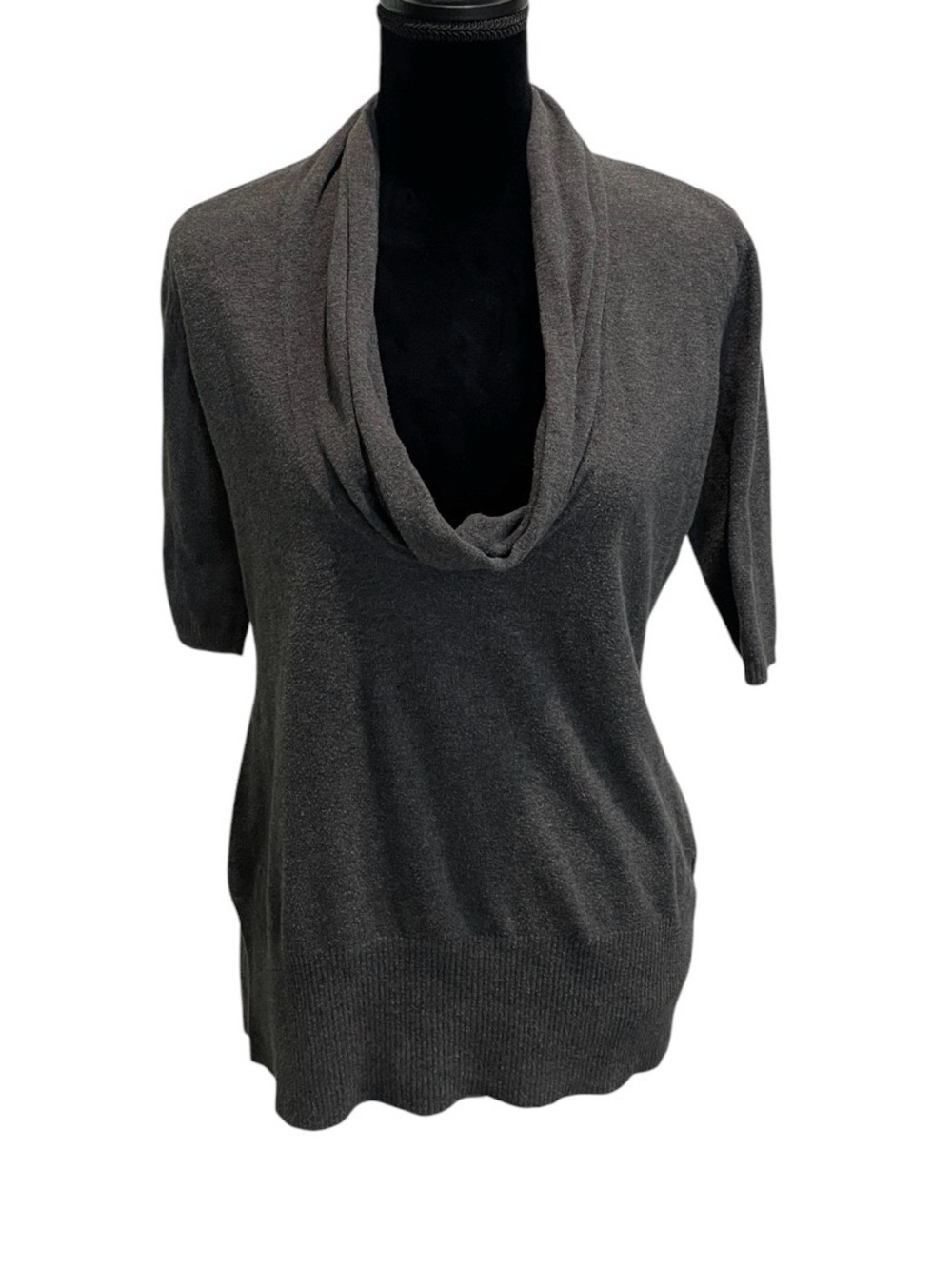 Dark Gray Cowl Neck Short Sleeve Sweater Blouse